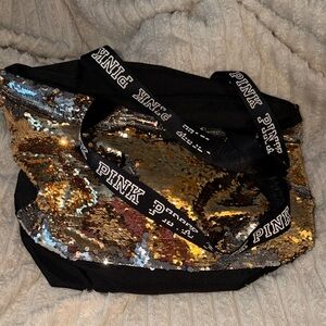 PINK Victoria's Secret Black and Gold Sequin Tote